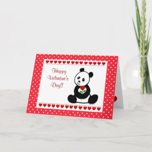 Panda Cartoon and A Heart Flower Valentine Holiday Card