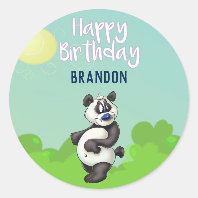 Panda Cartoon Birthday Stickers (Front)