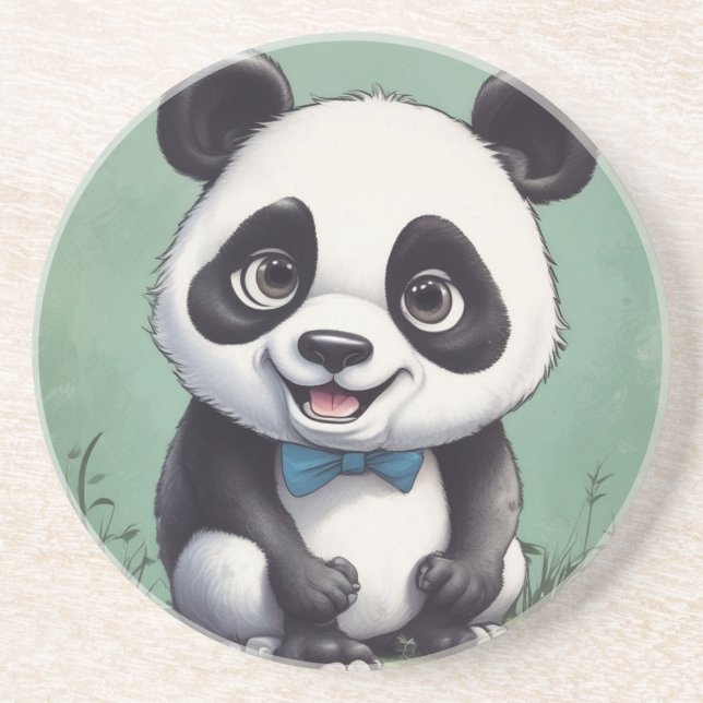 Panda Cartoon Drawing Art Coaster (Front)