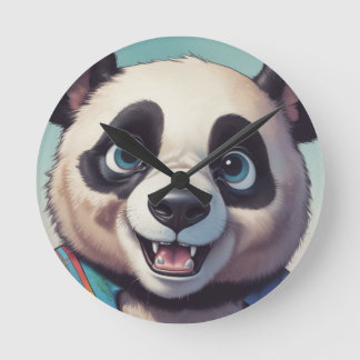 Panda Cartoon Drawing Art Round Clock