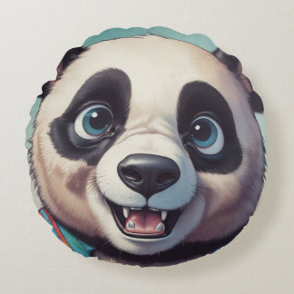 Panda Cartoon Drawing Art Round Pillow