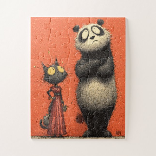 Panda & Chat en Rouge - Puzzle amusant (Vertical)