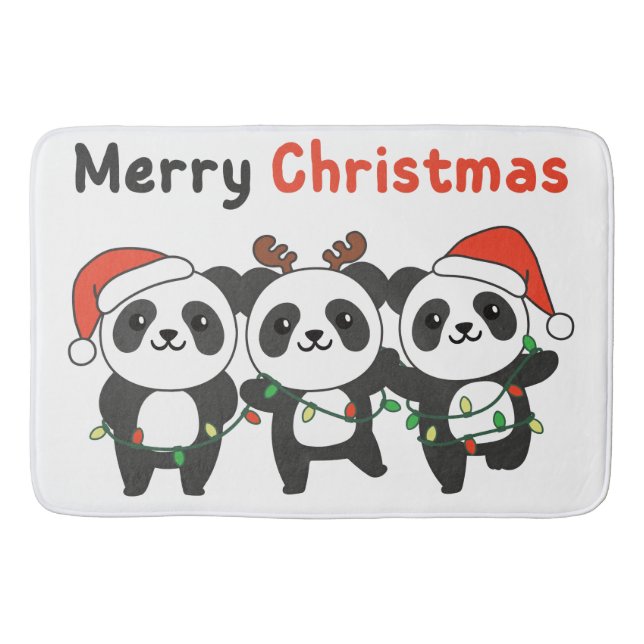 Panda Christmas Animals Pandas Merry Christmas Bath Mat (Front)