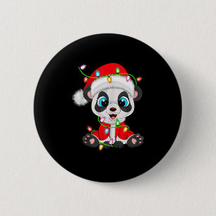 Panda Christmas Lights Santa Costume Cute Animal X 2 Inch Round Button