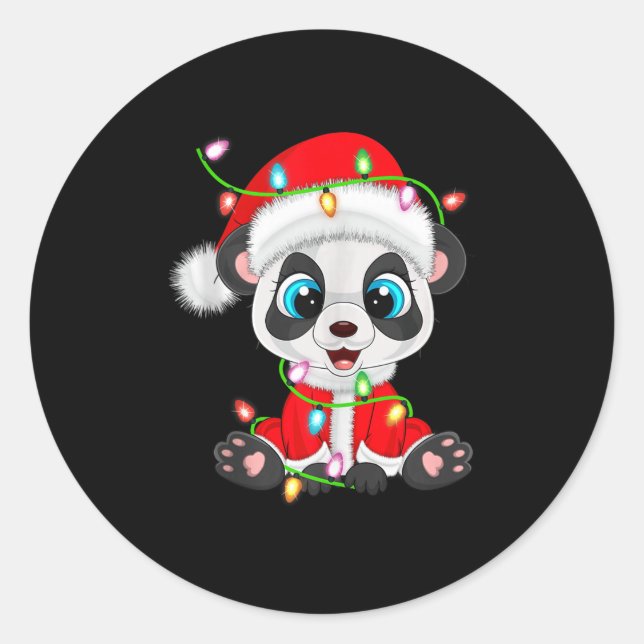 Panda Christmas Lights Santa Costume Cute Animal X Classic Round Sticker (Front)