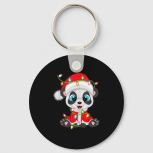 Panda Christmas Lights Santa Costume Cute Animal X Keychain