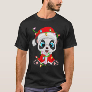 Panda Christmas Lights Santa Costume Cute Animal X T-Shirt