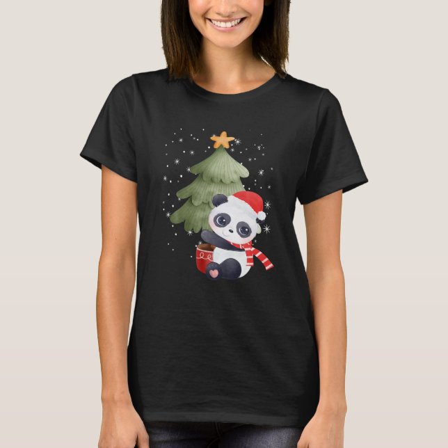Panda Christmas Pyjamas Hat Xmas Family Matching T-Shirt (Front)