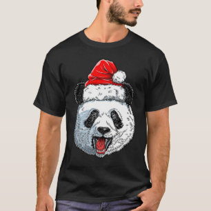 Panda Christmas Santa Hat Funny Xmas Boys Kids Gir T-Shirt