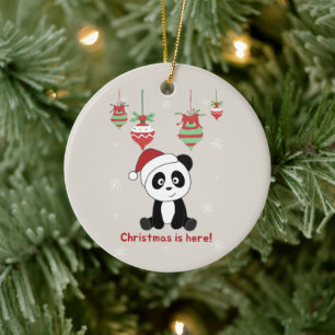 Panda Christmas Snow Winter Animals Pandas Ceramic Ceramic Ornament