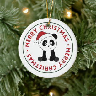 Panda Christmas Snow Winter Animals Pandas Ceramic Ornament