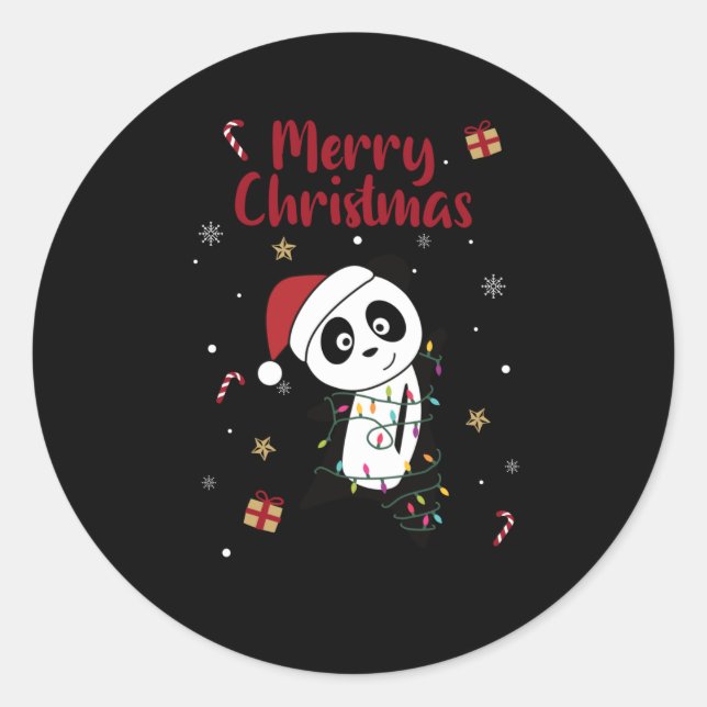 Panda Christmas Snow Winter Animals Pandas Classic Round Sticker (Front)
