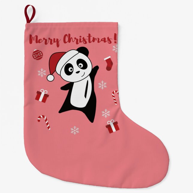 Panda Christmas Snow Winter Animals Pandas Large C Stocking (Front)