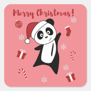 Panda Christmas Snow Winter Animals Pandas Square  Sticker
