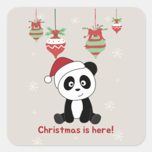 Panda Christmas Snow Winter Animals Pandas Square  Sticker