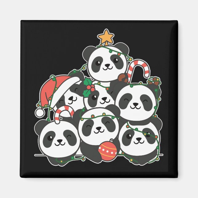 Panda Christmas Tree Drôle Animal Christmas Magnet (Devant)