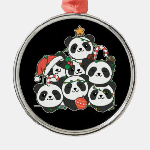 Panda Christmas Tree Funny Animal Christmas Cerami Metal Ornament