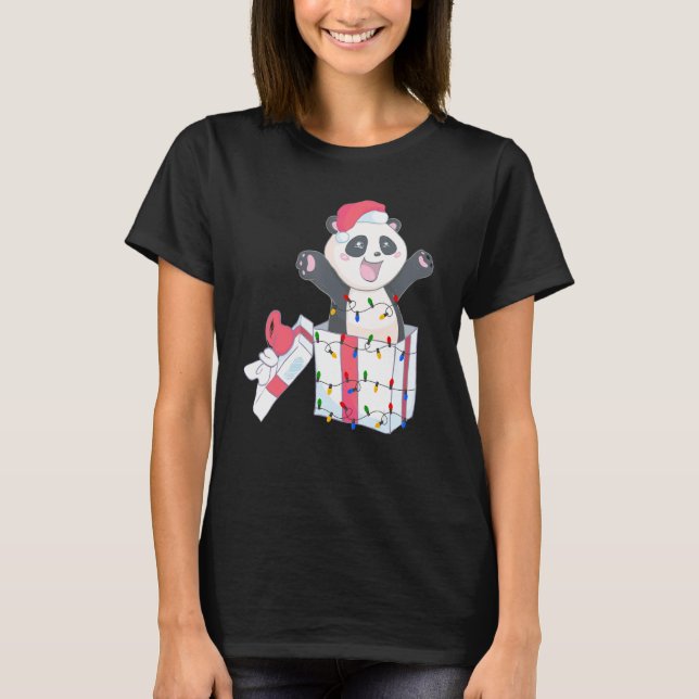 Panda Christmas Tree Light Santa Xmas Kids Boy Gir T-Shirt (Front)