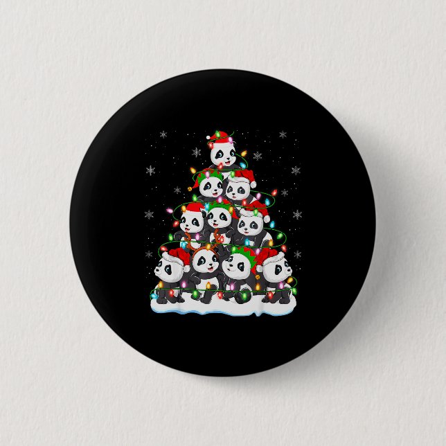 Panda Christmas Tree Lights Xmas Sweater Holiday P 2 Inch Round Button (Front)