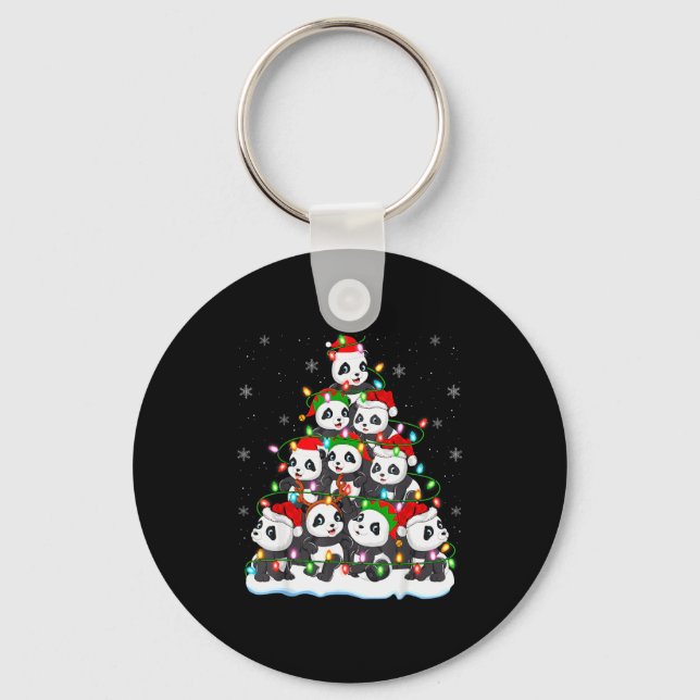 Panda Christmas Tree Lights Xmas Sweater Holiday P Keychain (Front)