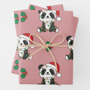 Panda Christmas Winter Animals Holiday Pandas Wrapping Paper Sheet
