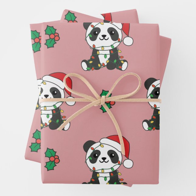 Panda Christmas Winter Animals Holiday Pandas Wrapping Paper Sheet (In situ)