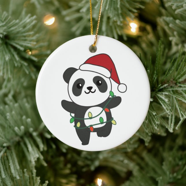 Panda Christmas Winter Animals Pandas Ceramic Orna Ceramic Ornament (Tree)