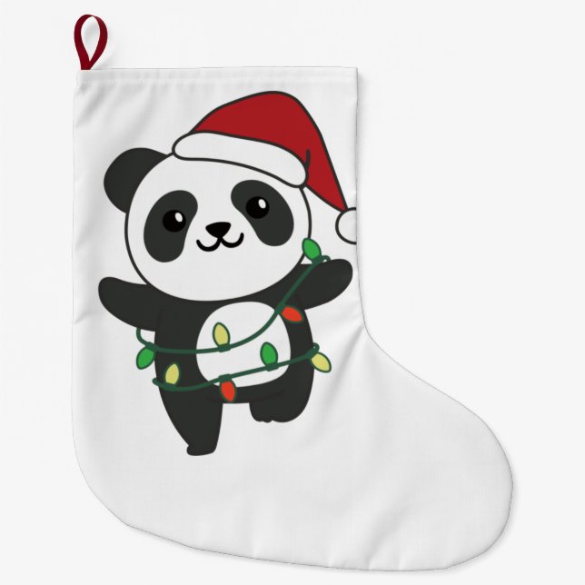 Panda Christmas Winter Animals Pandas Large Christ Stocking (Front)