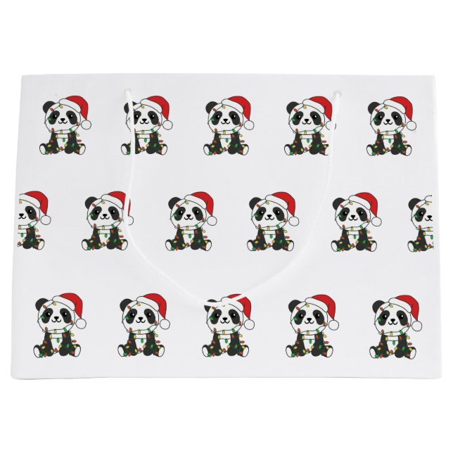Panda Christmas Winter Animals Pandas Large Gift Bag (Front)