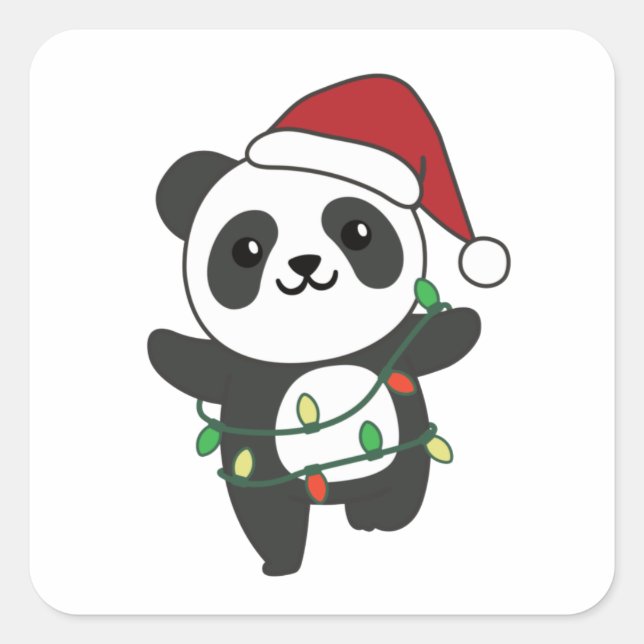 Panda Christmas Winter Animals Pandas Square Stick Sticker (Front)