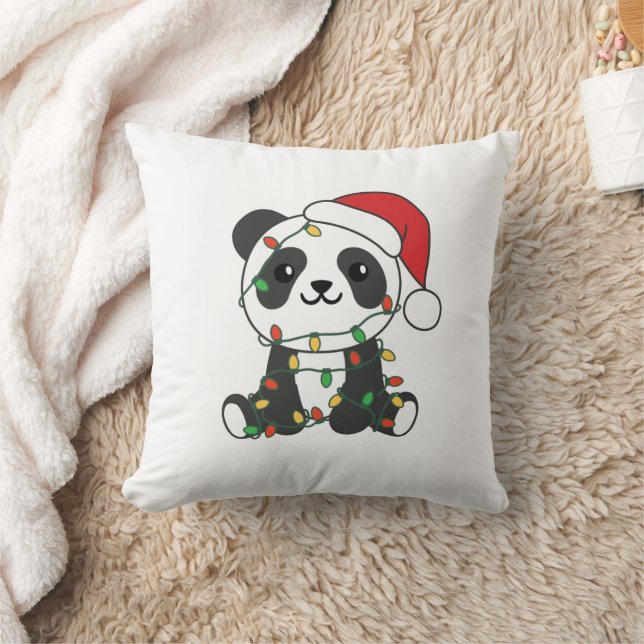 Panda Christmas Winter Animals Pandas Throw Pillow (Blanket)