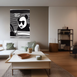 Panda conduisant un taxi AI Art Poster