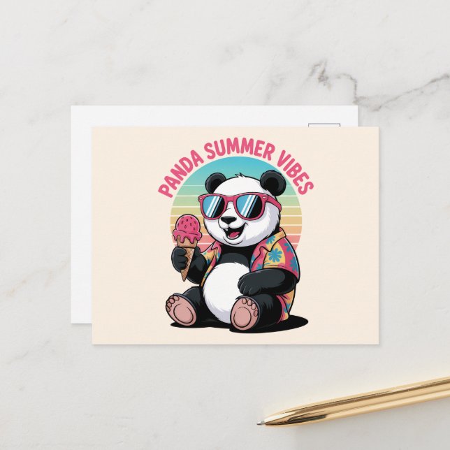 Panda Cool Summer Ice Children Postcard (Front/Back In Situ)