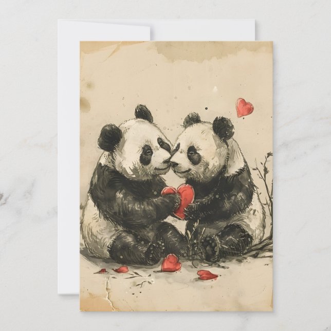 Panda Couple Valentine's Day  Holiday Card (Front)