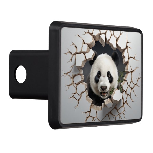 Panda Cracked Hole Art  Panda Smashed Wall 3D Trailer Hitch Cover (Right)