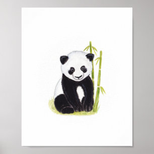 Panda cub and bamboo tree watercolor paintings poster