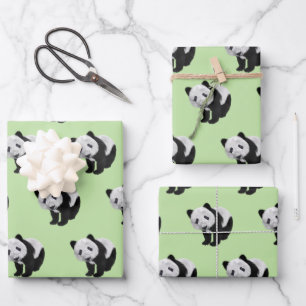 Panda Cub Green Wrapping Paper Sheet