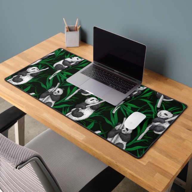 Panda cubs on dark green desk mat (Office 2)
