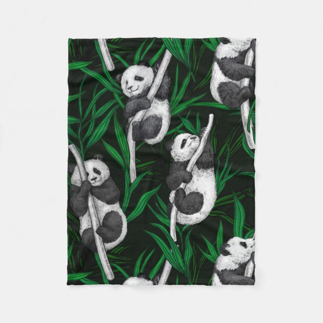 Panda cubs on dark green fleece blanket (Front)