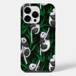 Panda cubs on dark green iPhone 14 pro max case