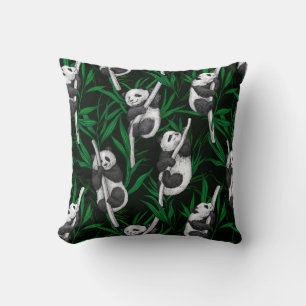 Panda cubs on dark green throw pillow