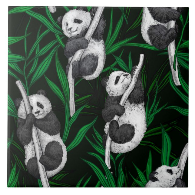 Panda cubs on dark green tile (Front)