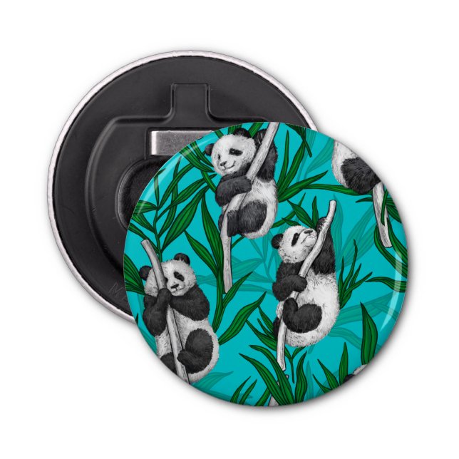 Panda cubs on turquoise bottle opener (Front)