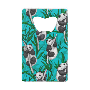 Panda cubs on turquoise credit card bottle opener