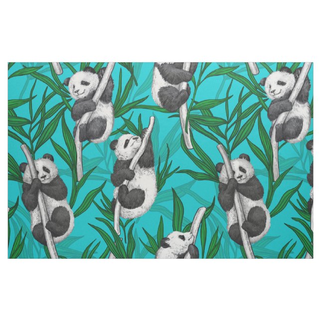 Panda cubs on turquoise fabric (Fat Quarter)