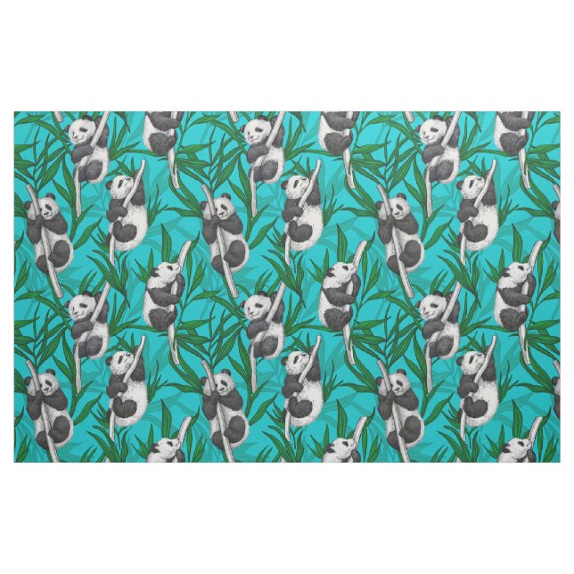 Panda cubs on turquoise fabric (Fat Quarter)