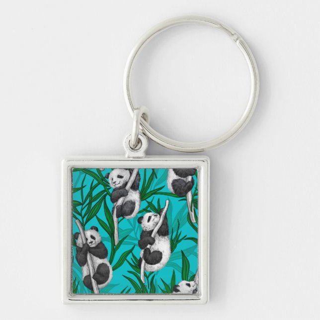 Panda cubs on turquoise keychain (Front)
