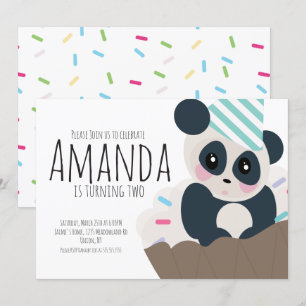Panda Cupcake Sprinkles Anniversaire Invitation Po