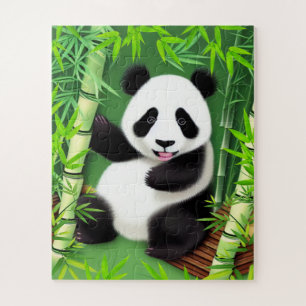 Panda Cute Dans Le Puzzle De La Forêt De Bambou