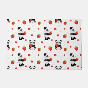 Panda cute with strawberry doormat